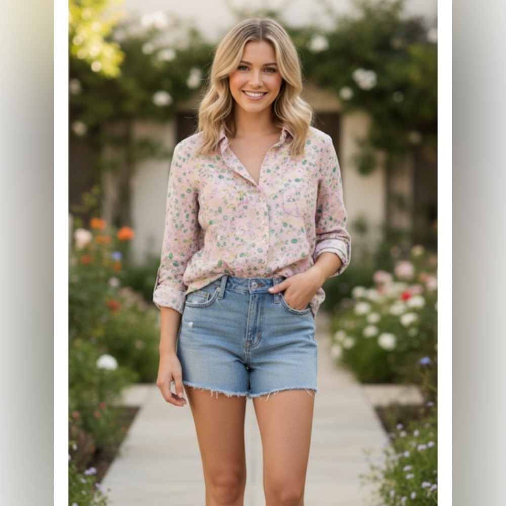 Lilly Pulitzer Pink and‎ Green Floral Blouse